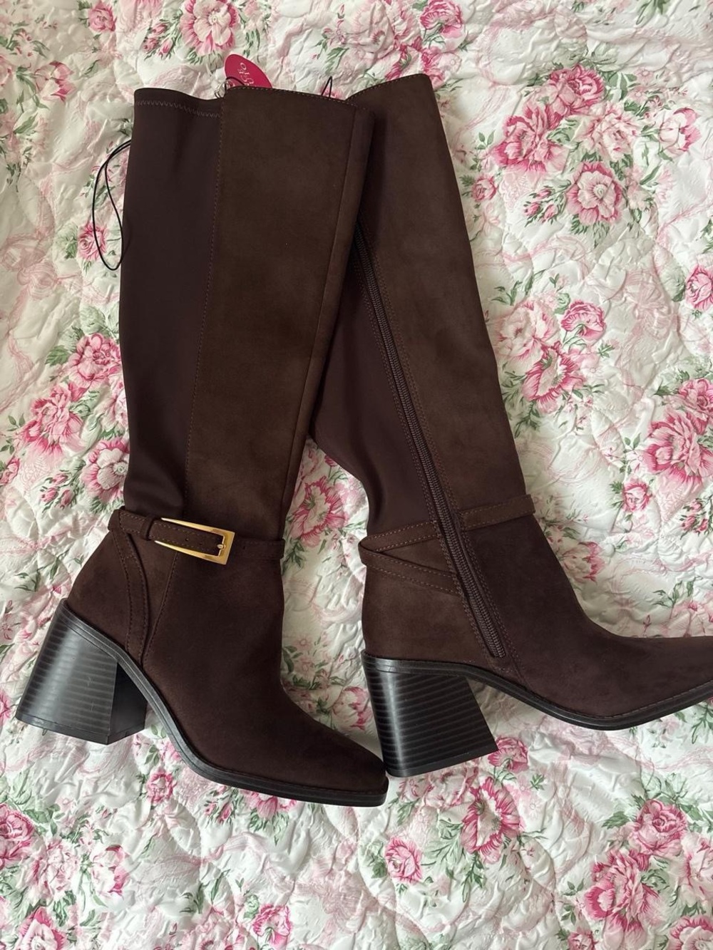NWT Vince Camino Brown suede knee-high boots with a 3" heel.